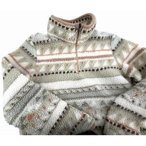 LL Bean Signature Sherpa Fleece Pullover 1/4 Zip Women's XS (Girls XL) Aztec